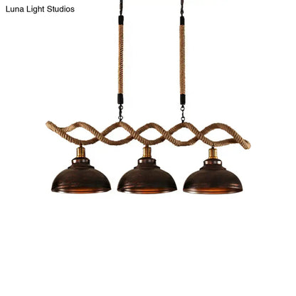 Rustic decorbites industrial metal and rope pendant light with dark bronze dome shades for kitchen island lighting