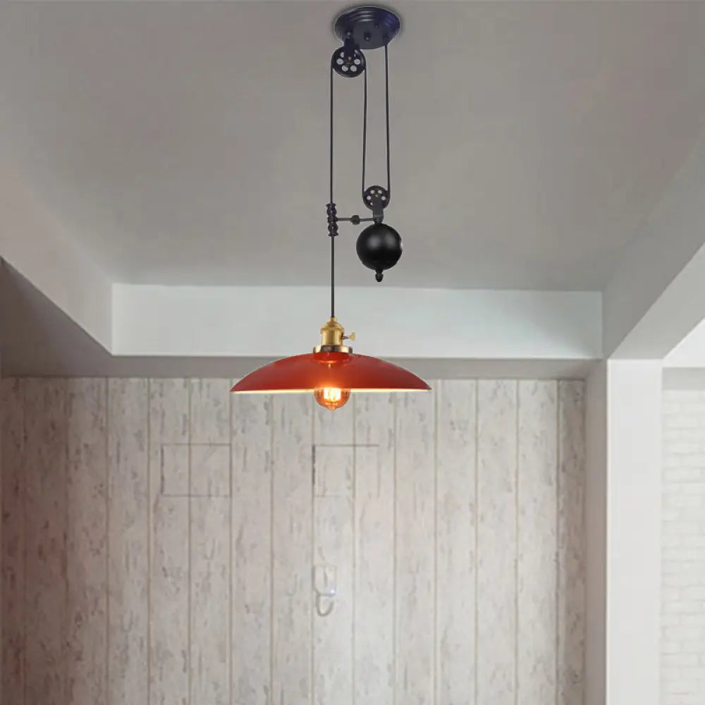 Industrial Dome Metal Ceiling Light - Black/White/Red