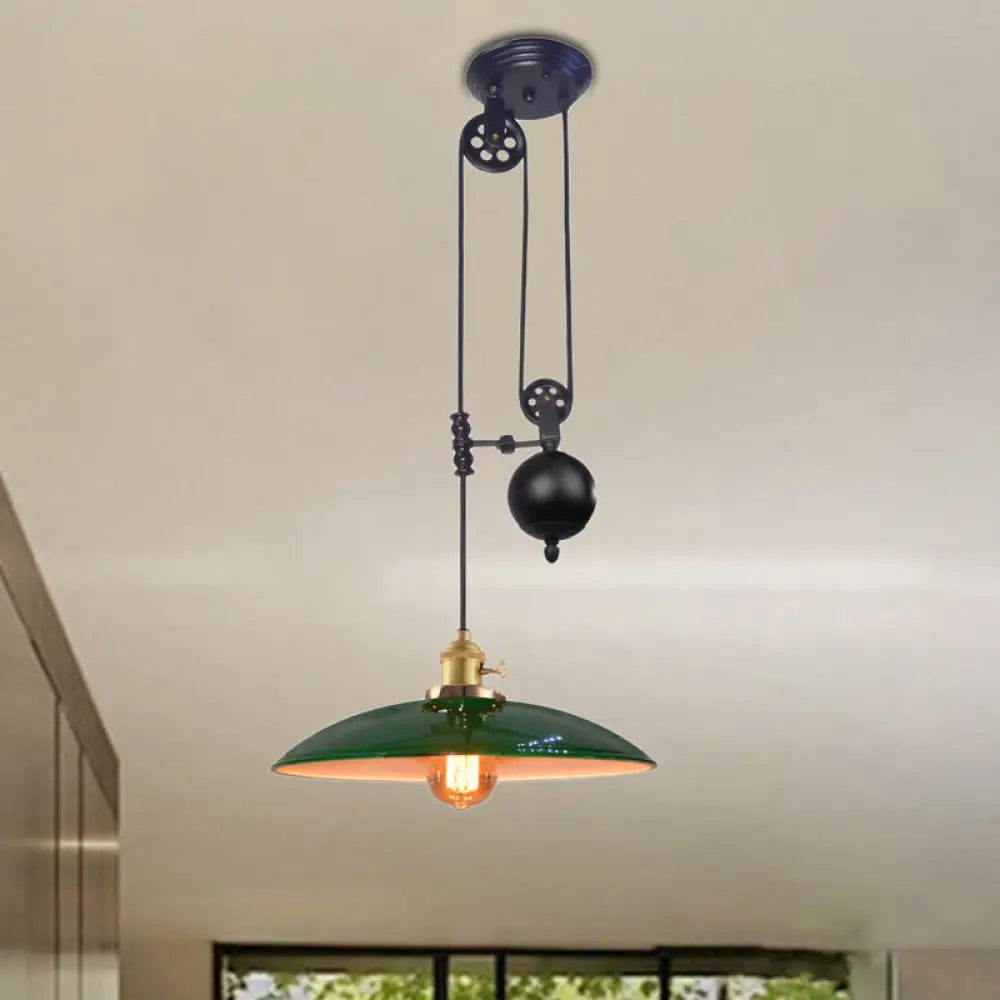 Industrial Dome Metal Ceiling Light - Black/White/Red