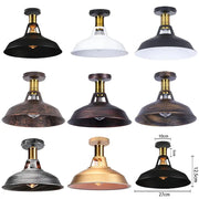 Industrial dome metal ceiling light shade with brass stem and dome shade in black, white, bronze, or gold for kitchen bar lighting