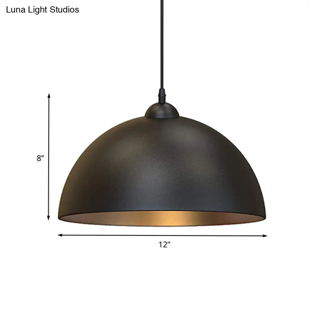 Industrial Dome Metal Pendant Light - Stylish 1-Bulb Ceiling Fixture for Dining Room in Black