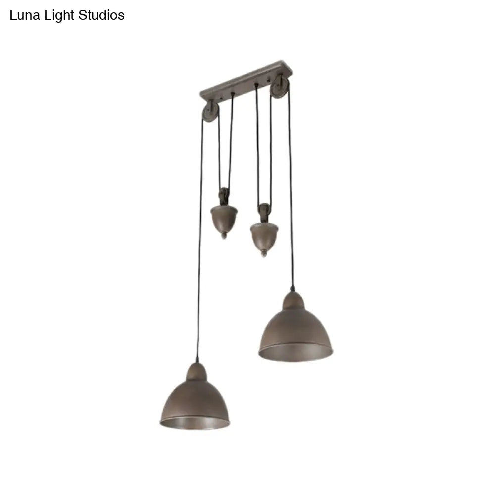 Industrial Dome Pendant Ceiling Light in Antique Bronze with 2 Lights