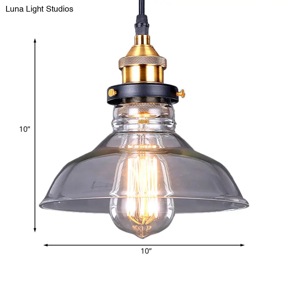 Industrial Dome Pendant Light - Single-Bulb Brass Hanging Lamp with Brown/Clear Glass - 8"/10"/11" Wide