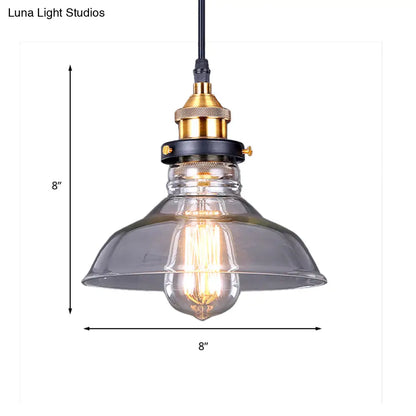 Industrial Dome Pendant Light - Single-Bulb Brass Hanging Lamp with Brown/Clear Glass - 8"/10"/11" Wide