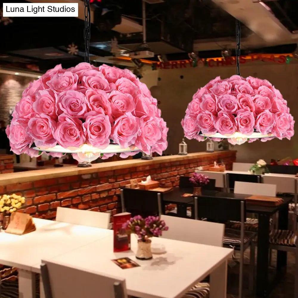 Industrial Dome Rose Downlight LED Pendant Light in Pink for Restaurants