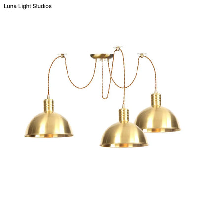 Industrial Domed Metallic Swag Pendant Light Fixture - Gold, 2/3/4-Lights for Clothes Shops