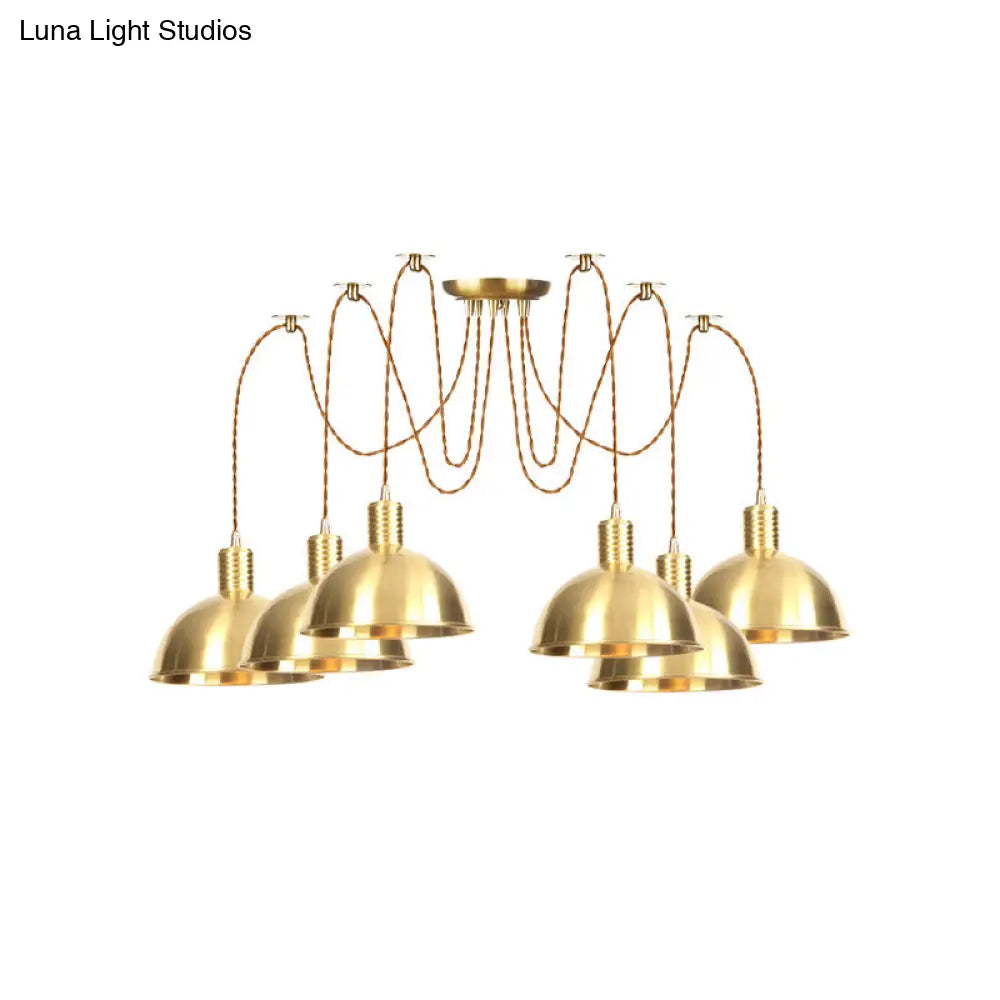 Industrial Domed Metallic Swag Pendant Light Fixture - Gold, 2/3/4-Lights for Clothes Shops