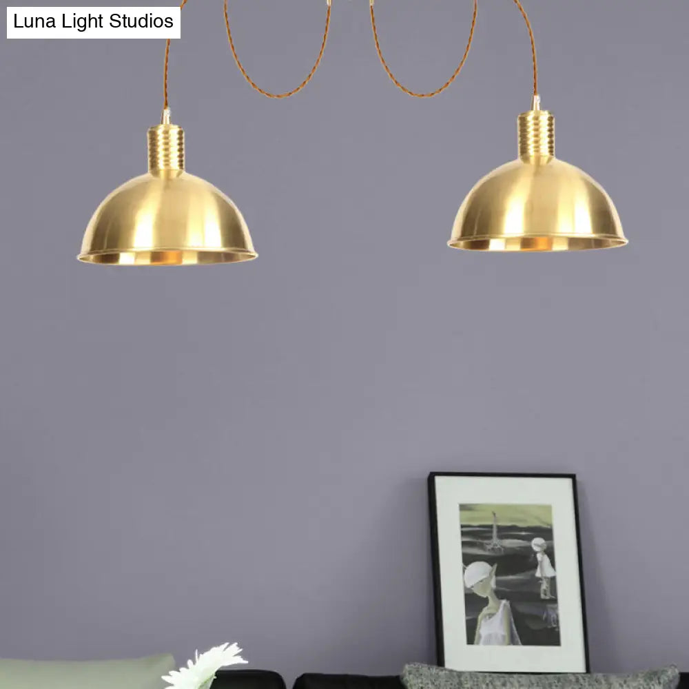 Industrial Domed Metallic Swag Pendant Light Fixture - Gold, 2/3/4-Lights for Clothes Shops