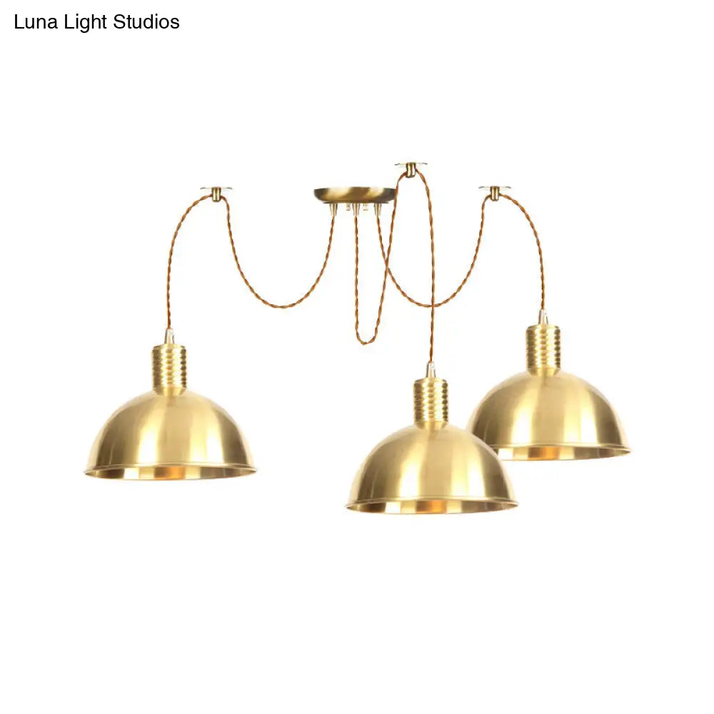 Industrial Domed Metallic Swag Pendant Light Fixture - Gold, 2/3/4-Lights for Clothes Shops