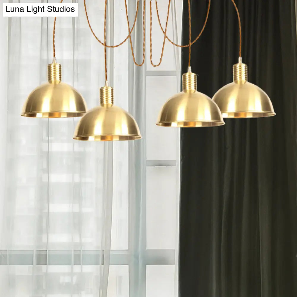 Industrial Domed Metallic Swag Pendant Light Fixture - Gold, 2/3/4-Lights for Clothes Shops