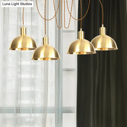 Industrial Domed Metallic Swag Pendant Light Fixture - Gold, 2/3/4-Lights for Clothes Shops