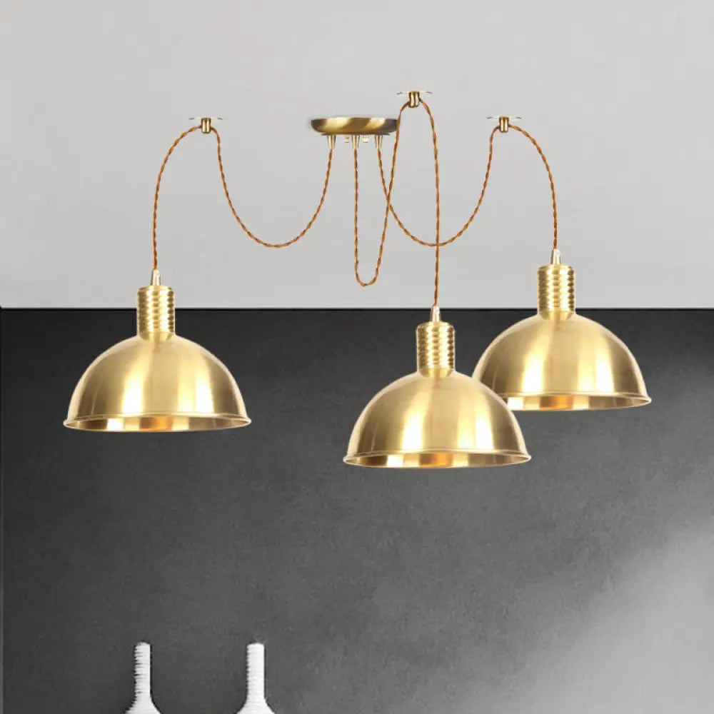 Industrial Domed Metallic Swag Pendant Light Fixture - Gold, 2/3/4-Lights for Clothes Shops