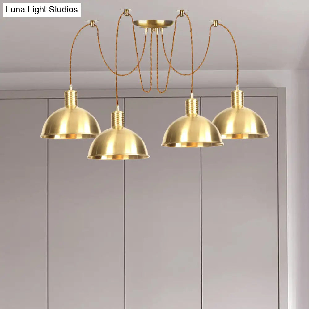 Industrial Domed Metallic Swag Pendant Light Fixture - Gold, 2/3/4-Lights for Clothes Shops