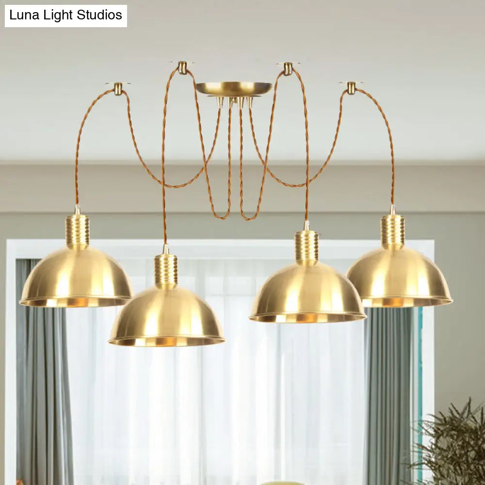 Industrial Domed Metallic Swag Pendant Light Fixture - Gold, 2/3/4-Lights for Clothes Shops