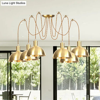 Industrial Domed Metallic Swag Pendant Light Fixture - Gold, 2/3/4-Lights for Clothes Shops