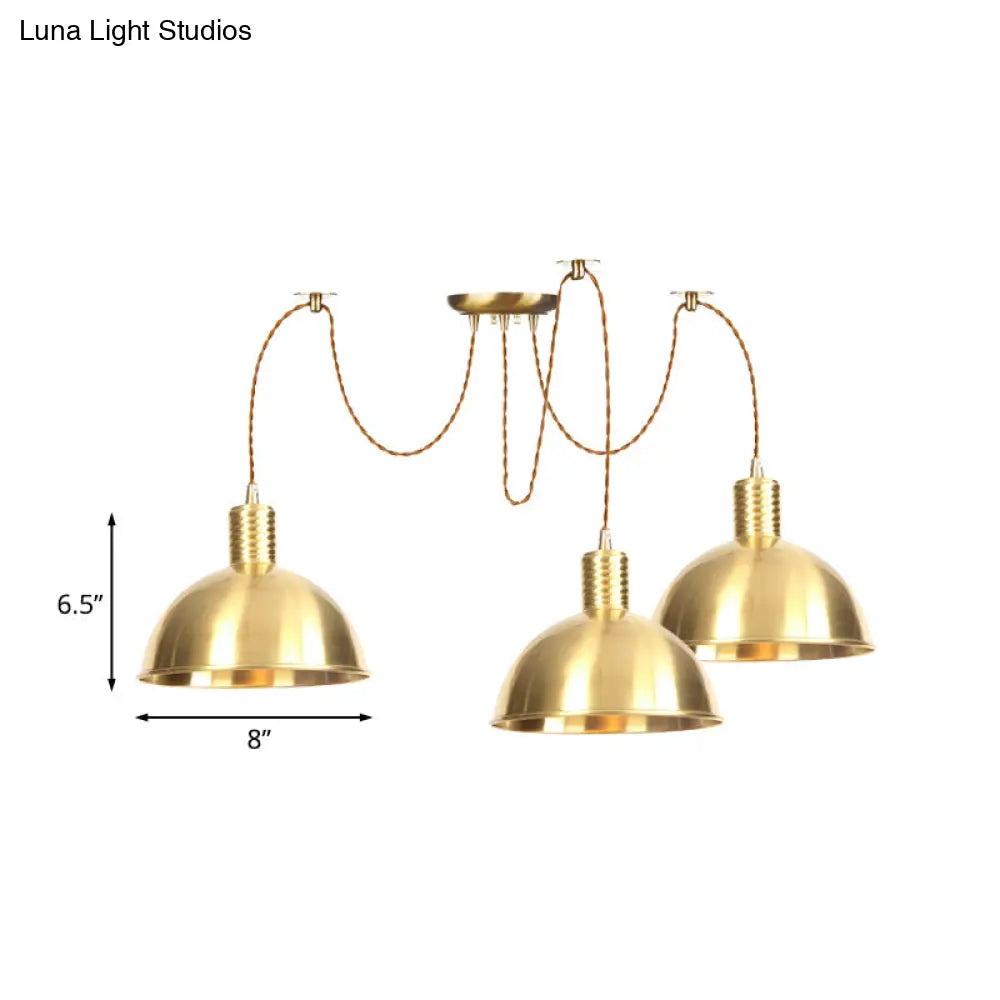 Industrial Domed Metallic Swag Pendant Light Fixture - Gold, 2/3/4-Lights for Clothes Shops