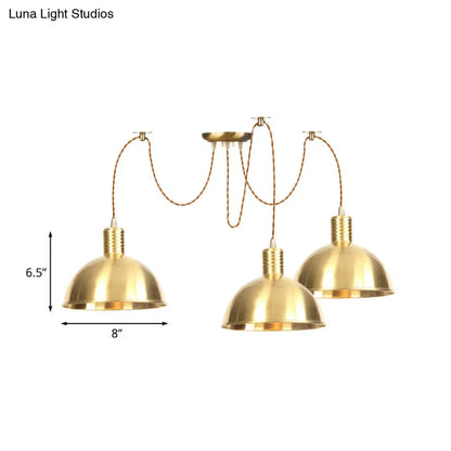 Industrial Domed Metallic Swag Pendant Light Fixture - Gold, 2/3/4-Lights for Clothes Shops