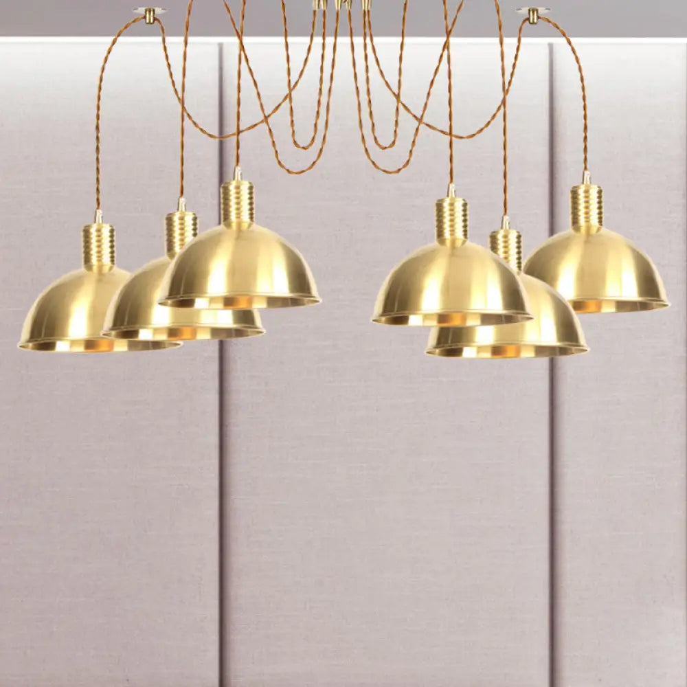 Industrial Domed Metallic Swag Pendant Light Fixture - Gold, 2/3/4-Lights for Clothes Shops