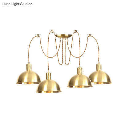 Industrial Domed Metallic Swag Pendant Light Fixture - Gold, 2/3/4-Lights for Clothes Shops