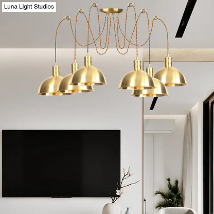 Industrial Domed Metallic Swag Pendant Light Fixture - Gold, 2/3/4-Lights for Clothes Shops