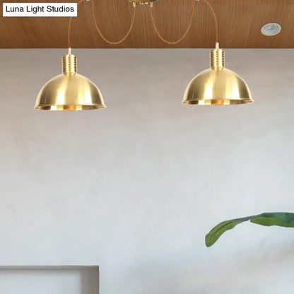 Industrial Domed Metallic Swag Pendant Light Fixture - Gold, 2/3/4-Lights for Clothes Shops