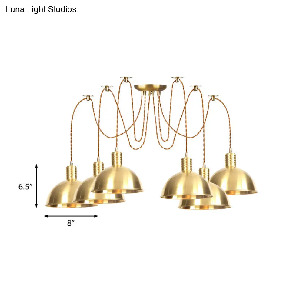 Industrial Domed Metallic Swag Pendant Light Fixture - Gold, 2/3/4-Lights for Clothes Shops