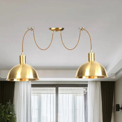 Industrial Domed Metallic Swag Pendant Light Fixture - Gold, 2/3/4-Lights for Clothes Shops