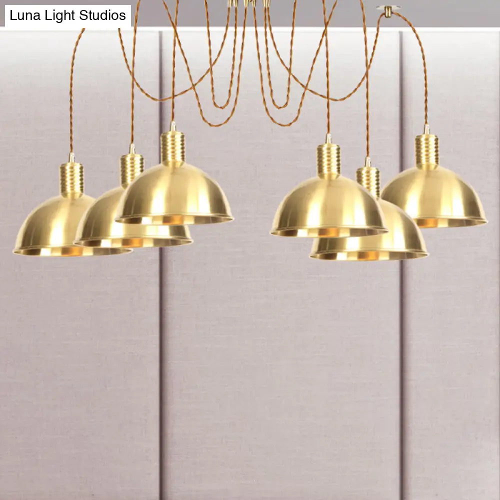 Industrial Domed Metallic Swag Pendant Light Fixture - Gold, 2/3/4-Lights for Clothes Shops