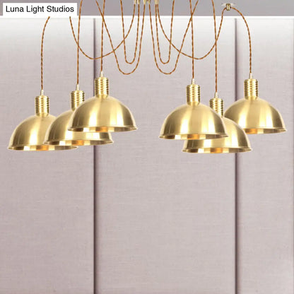 Industrial Domed Metallic Swag Pendant Light Fixture - Gold, 2/3/4-Lights for Clothes Shops