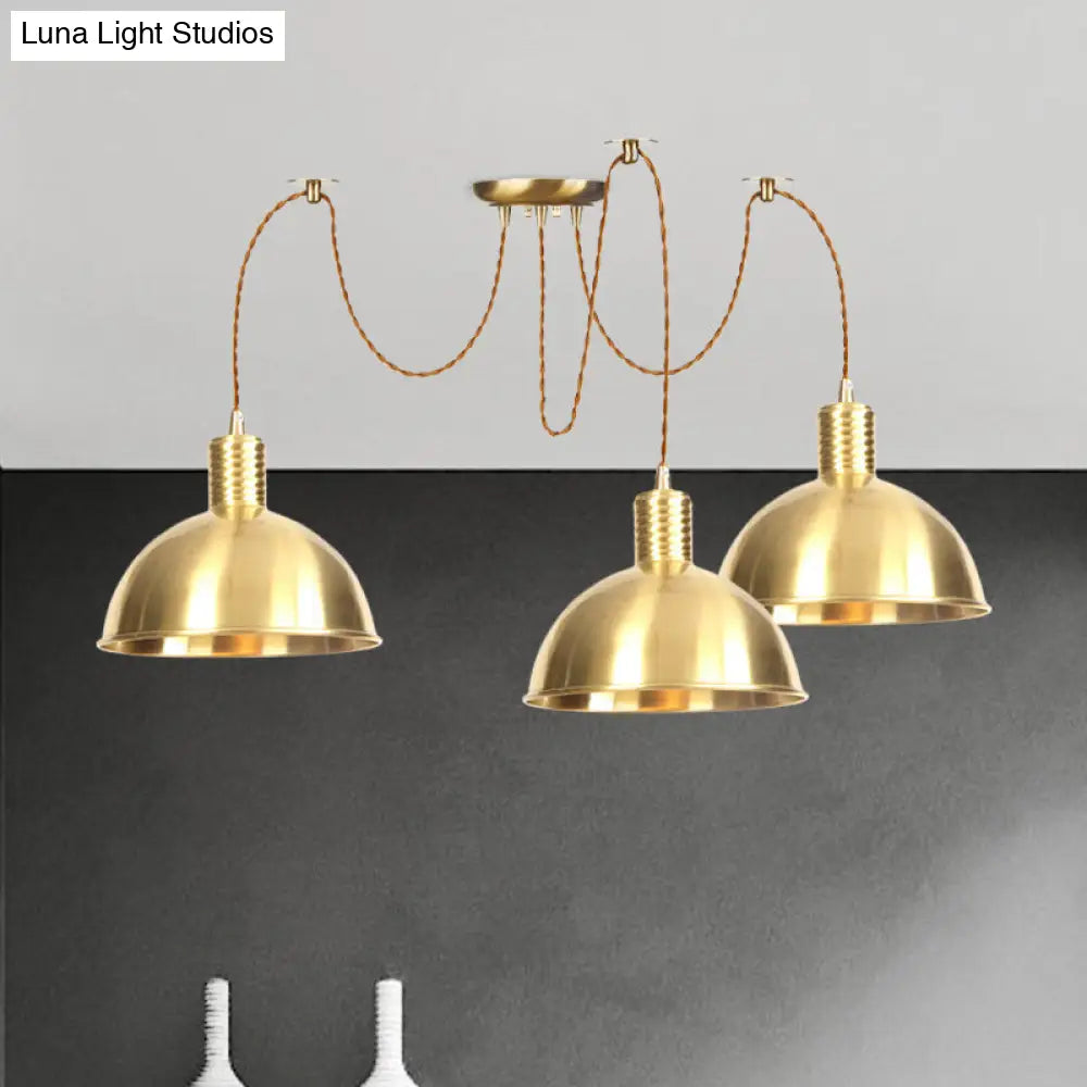 Industrial Domed Metallic Swag Pendant Light Fixture - Gold, 2/3/4-Lights for Clothes Shops