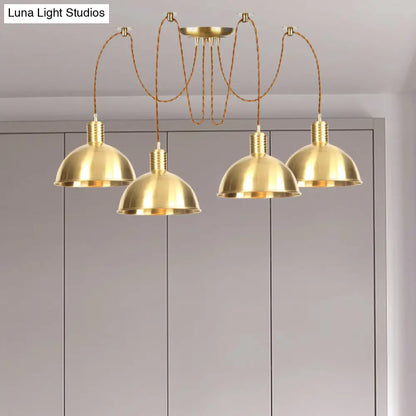 Industrial Domed Metallic Swag Pendant Light Fixture - Gold, 2/3/4-Lights for Clothes Shops