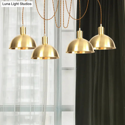 Industrial Domed Metallic Swag Pendant Light Fixture - Gold, 2/3/4-Lights for Clothes Shops