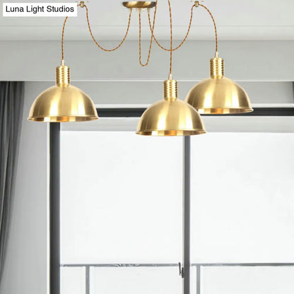 Industrial Domed Metallic Swag Pendant Light Fixture - Gold, 2/3/4-Lights for Clothes Shops