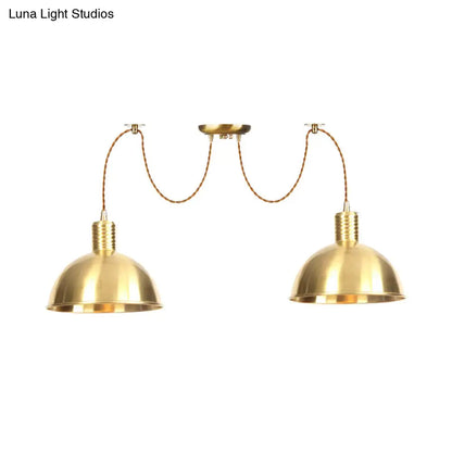 Industrial Domed Metallic Swag Pendant Light Fixture - Gold, 2/3/4-Lights for Clothes Shops