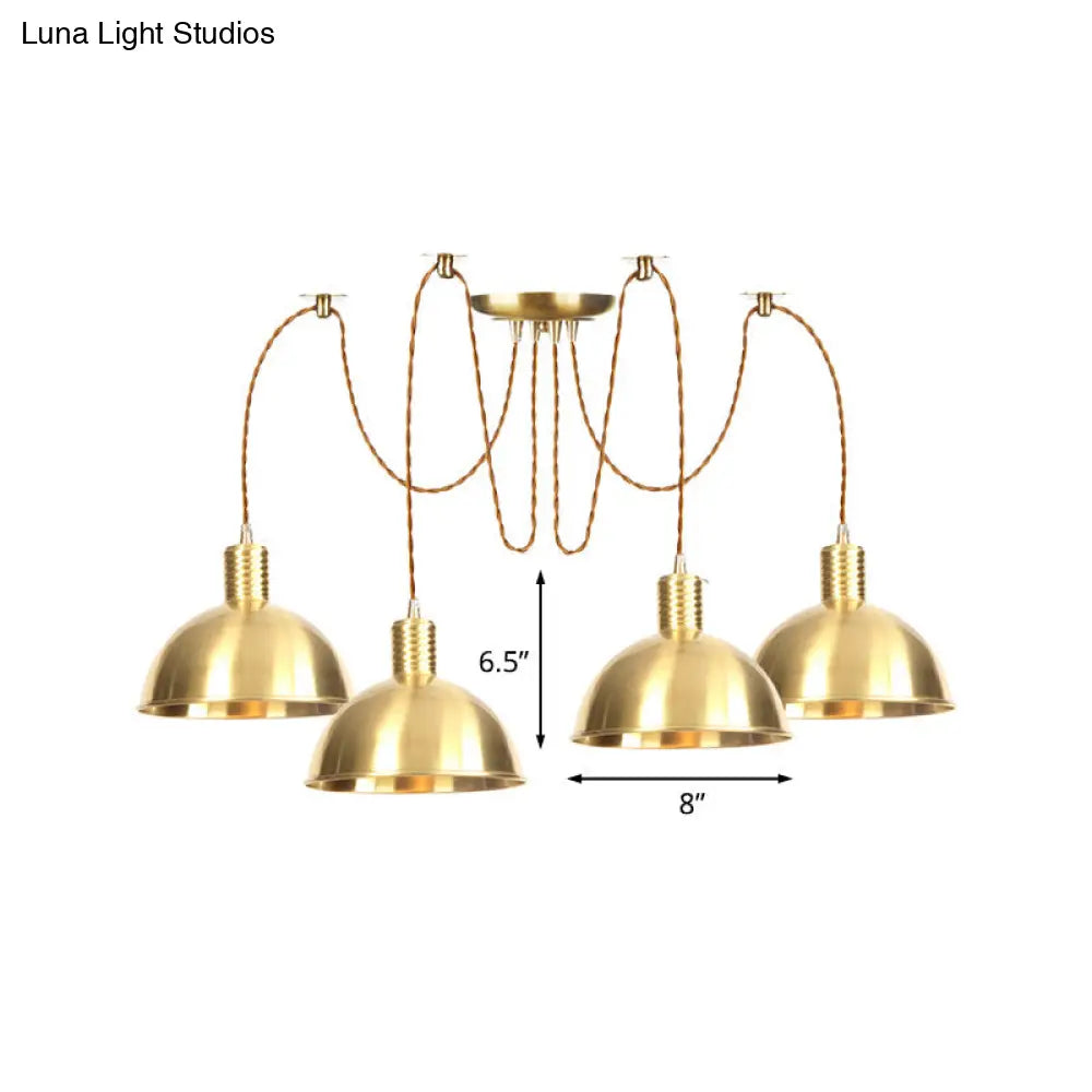 Industrial Domed Metallic Swag Pendant Light Fixture - Gold, 2/3/4-Lights for Clothes Shops