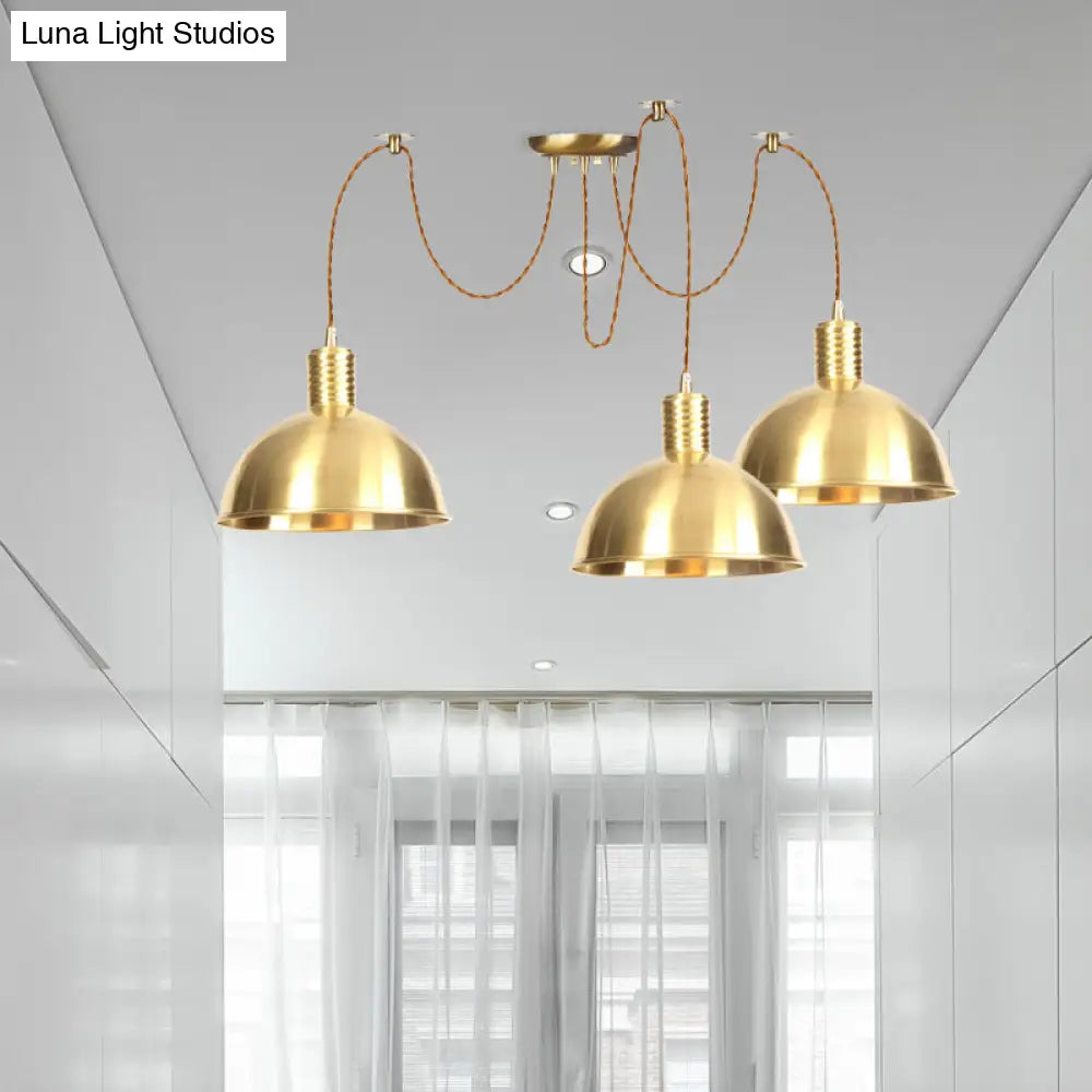 Industrial Domed Metallic Swag Pendant Light Fixture - Gold, 2/3/4-Lights for Clothes Shops