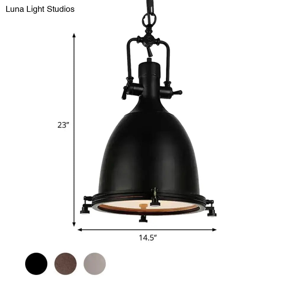 Industrial Domed Pendant Lamp - 1-Light Metal Ceiling Light Fixture for Bars - Black/Silver/Rust with Hanging Chain