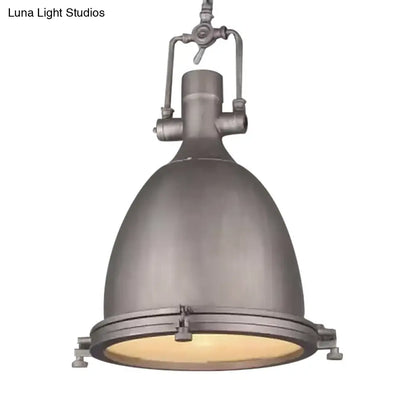 Industrial Domed Pendant Lamp - 1-Light Metal Ceiling Light Fixture for Bars - Black/Silver/Rust with Hanging Chain