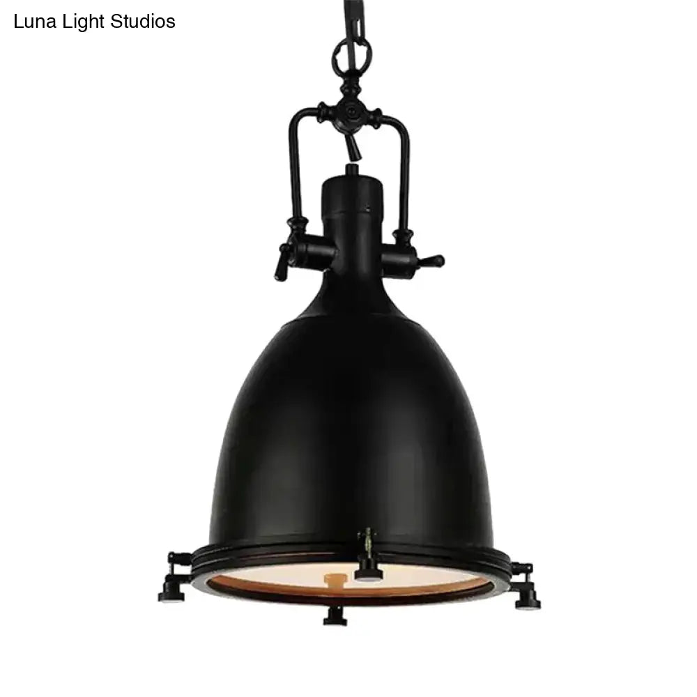 Industrial Domed Pendant Lamp - 1-Light Metal Ceiling Light Fixture for Bars - Black/Silver/Rust with Hanging Chain