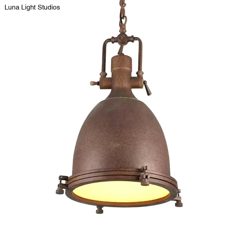 Industrial Domed Pendant Lamp - 1-Light Metal Ceiling Light Fixture for Bars - Black/Silver/Rust with Hanging Chain