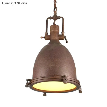 Industrial Domed Pendant Lamp - 1-Light Metal Ceiling Light Fixture for Bars - Black/Silver/Rust with Hanging Chain