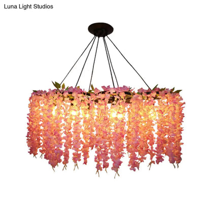 Industrial Drum Metal Chandelier Pendant Light with 3/6 Heads - Orange Red Finish