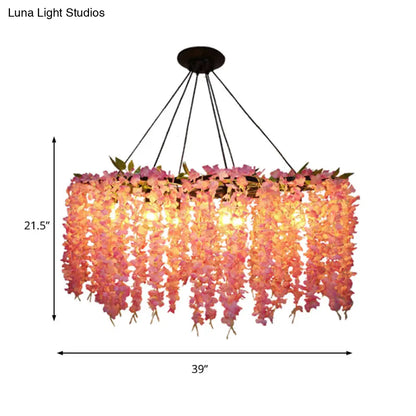 Industrial Drum Metal Chandelier Pendant Light with 3/6 Heads - Orange Red Finish