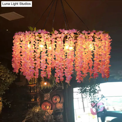 Industrial Drum Metal Chandelier Pendant Light with 3/6 Heads - Orange Red Finish