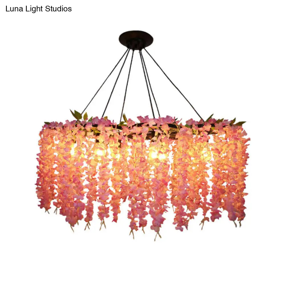 Industrial Drum Metal Chandelier Pendant Light with 3/6 Heads - Orange Red Finish