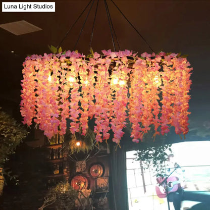 Industrial Drum Metal Chandelier Pendant Light with 3/6 Heads - Orange Red Finish