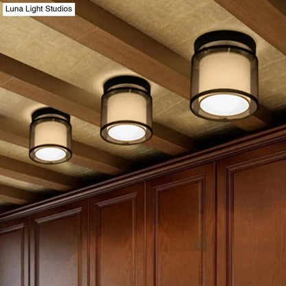 DecorBites™ DecorBites™ Industrial Dual-Layer Black Fabric Ceiling Light Fixture - Flush Mount Cylinder Design