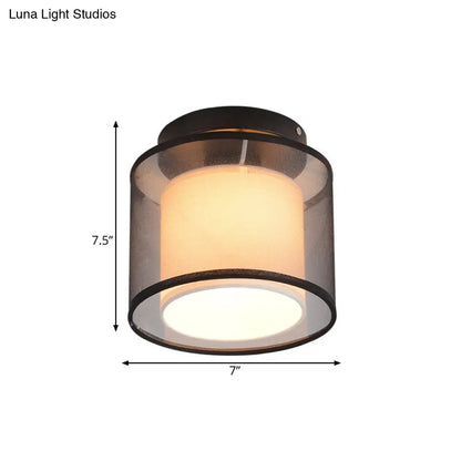 DecorBites™ DecorBites™ Industrial Dual-Layer Black Fabric Ceiling Light Fixture - Flush Mount Cylinder Design