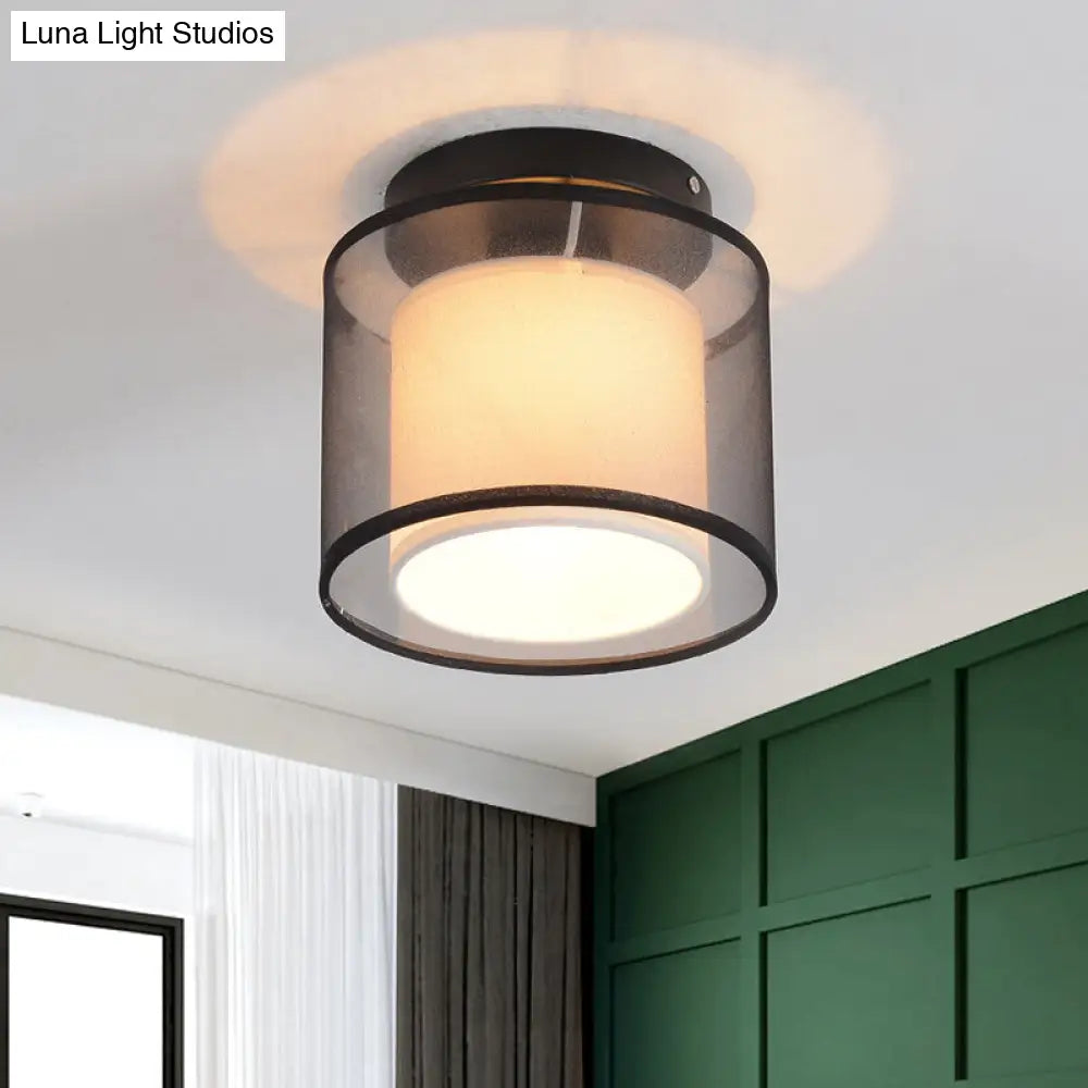 DecorBites™ DecorBites™ Industrial Dual-Layer Black Fabric Ceiling Light Fixture - Flush Mount Cylinder Design