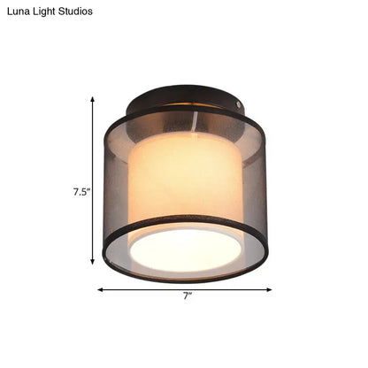 DecorBites™ DecorBites™ Industrial Dual-Layer Black Fabric Ceiling Light Fixture - Flush Mount Cylinder Design